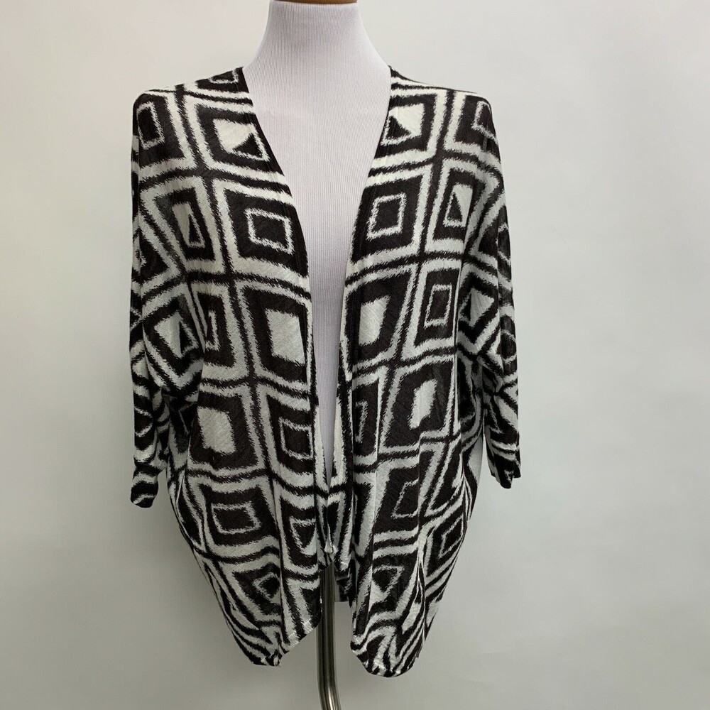 Chico's Cardigan Sweater Top Size 1 Medium 8 Brown Ivory Modern Diamond NWT